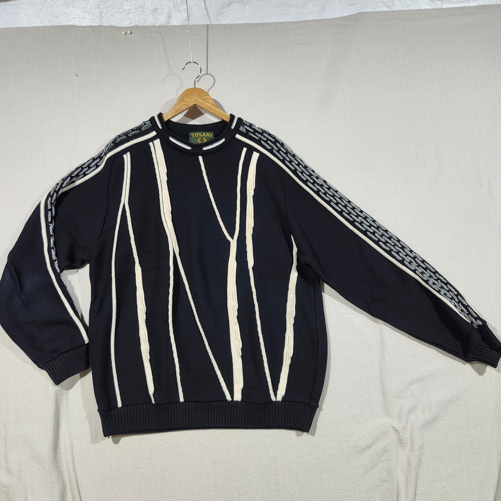 Tosani‎ VTG Mens Sweater L Knitwear Long Sleeve Crewneck Pullover Coogi Style